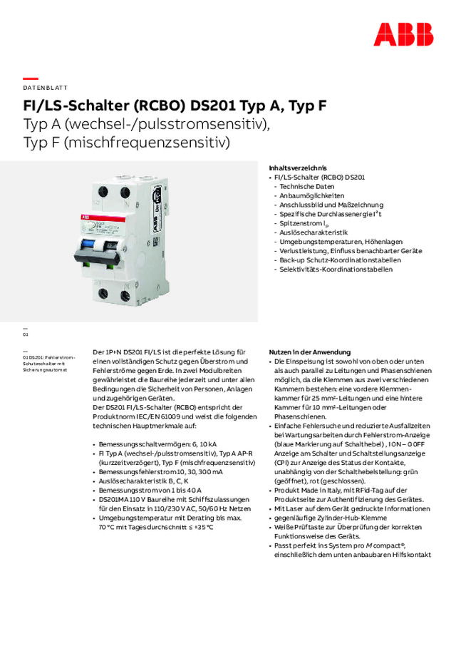 Produktdetails AFDD mit FI/LS-Schalter: DS-ARC1