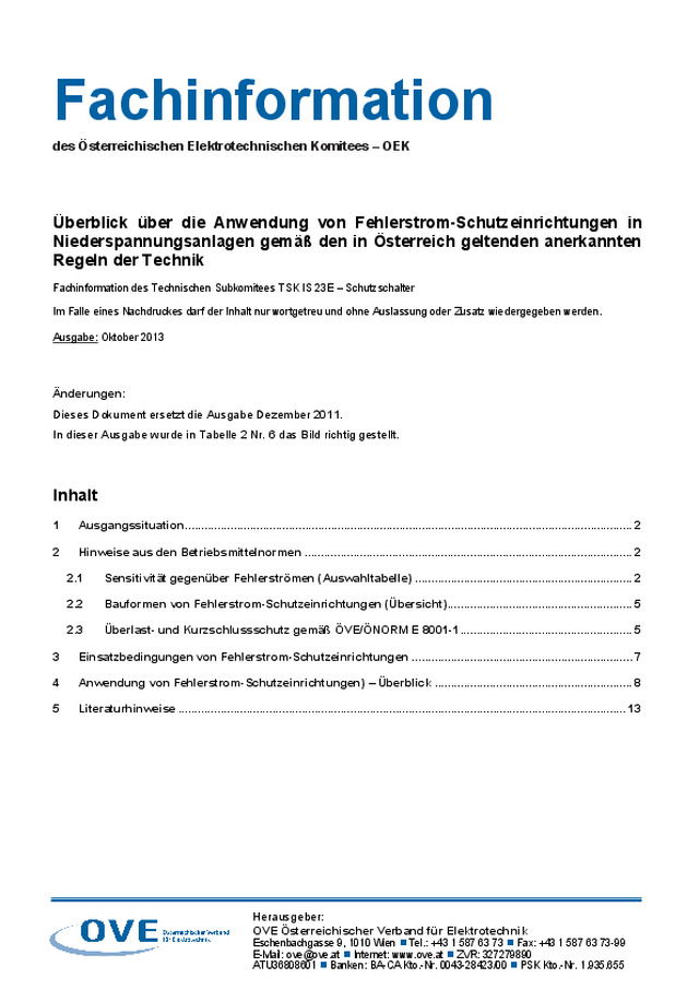 Fachinformation des Österreichischen Elektrotechnischen Komitees – OEK