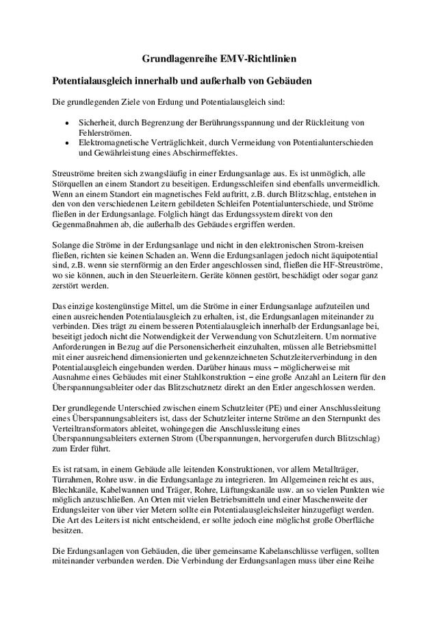 Grundlagenreihe EMV-Richtlinien - Teil 2: Potentialausgleich innerhalb und außerhalb von Gebäuden