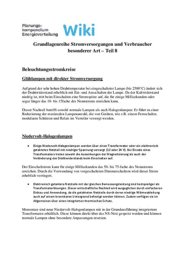 Grundlagenreihe Stromversorgungen und Verbraucher besonderer Art – Teil 8 - Beleuchtungsstromkreise