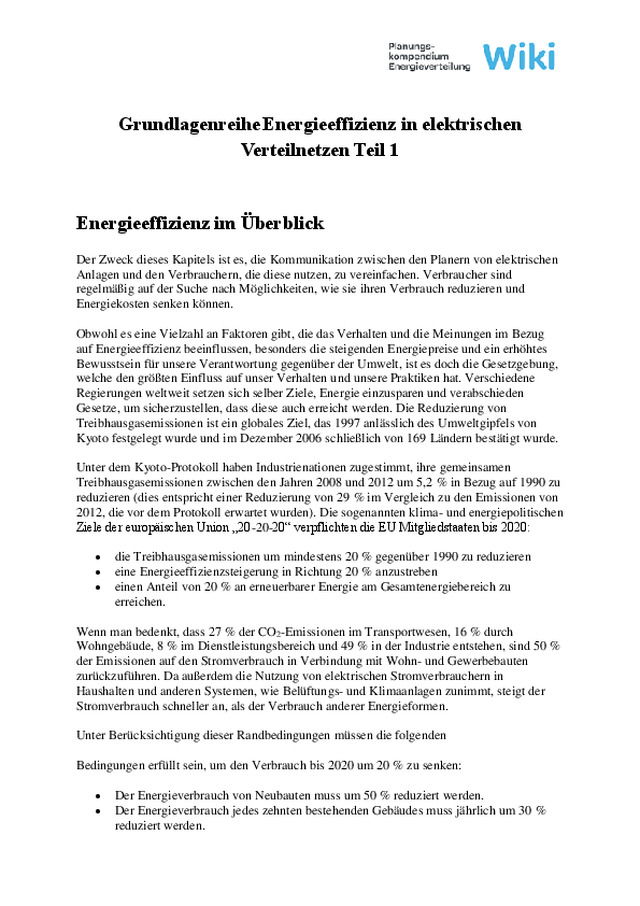 Grundlagenreihe Energieeffizienz in elektrischen Verteilnetzen Teil 1