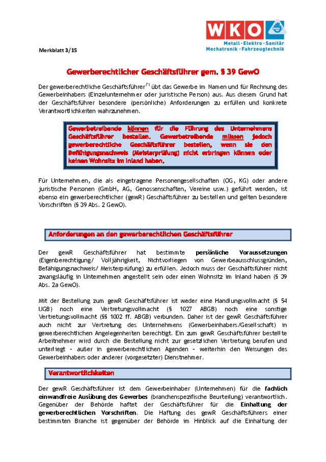 Gewerberechtlicher Geschäftsführer