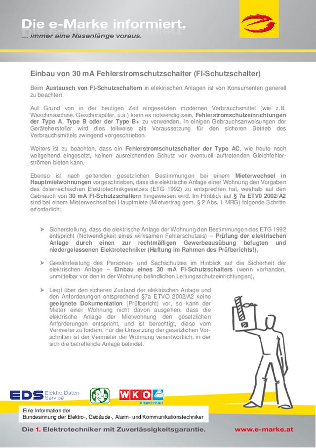 Einbau von 30 mA Fehlerstromschutzschalter (FI-Schutzschalter)