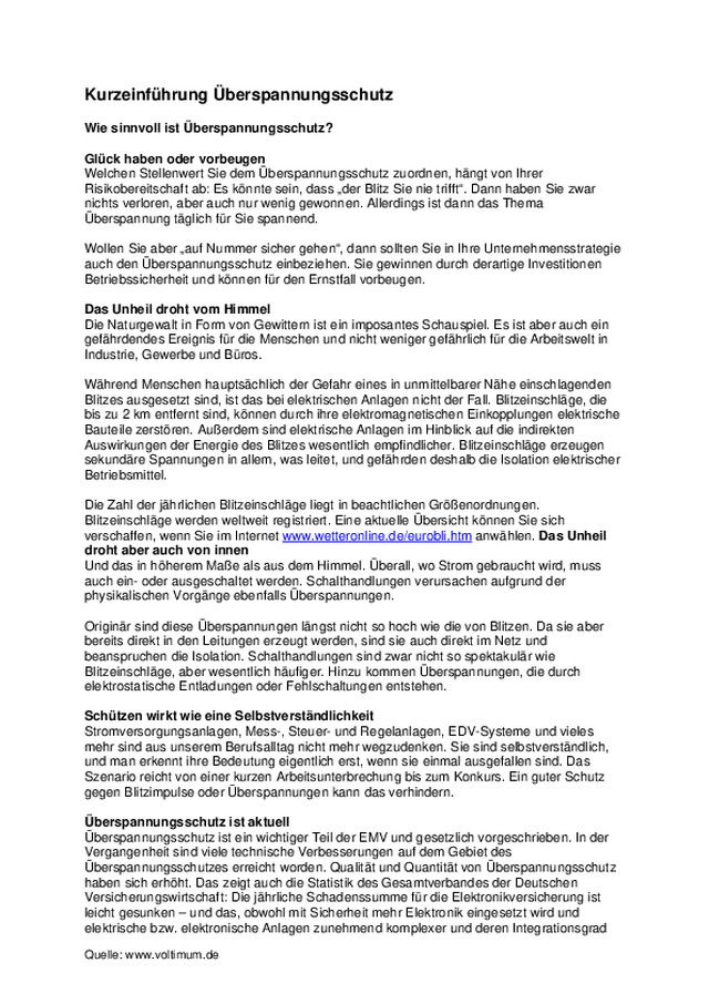 Kurzeinführung Überspannungsschutz