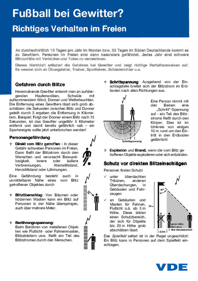 Merkblatt vom VDE und DFB zum Thema Blitzschutz