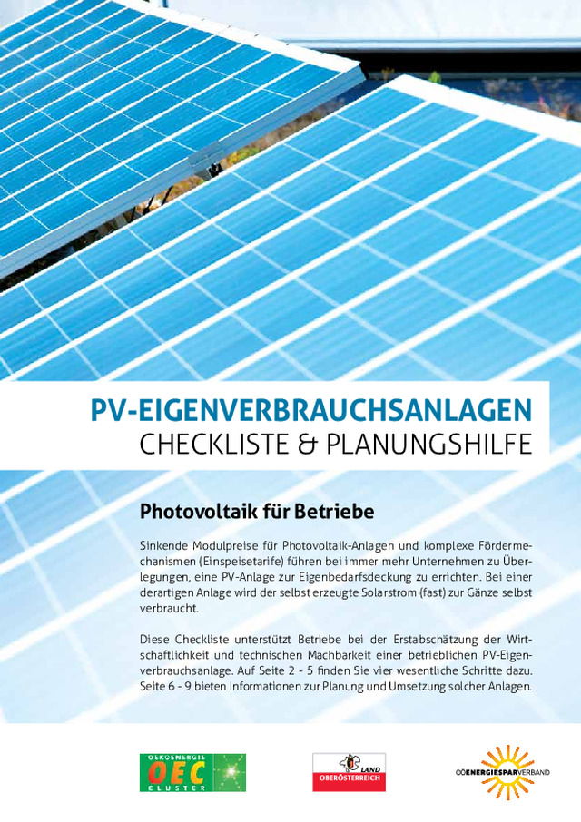 PV-Eigenverbrauchsanlagen - Checkliste & Planungshilfe - Photovoltaik für Betriebe