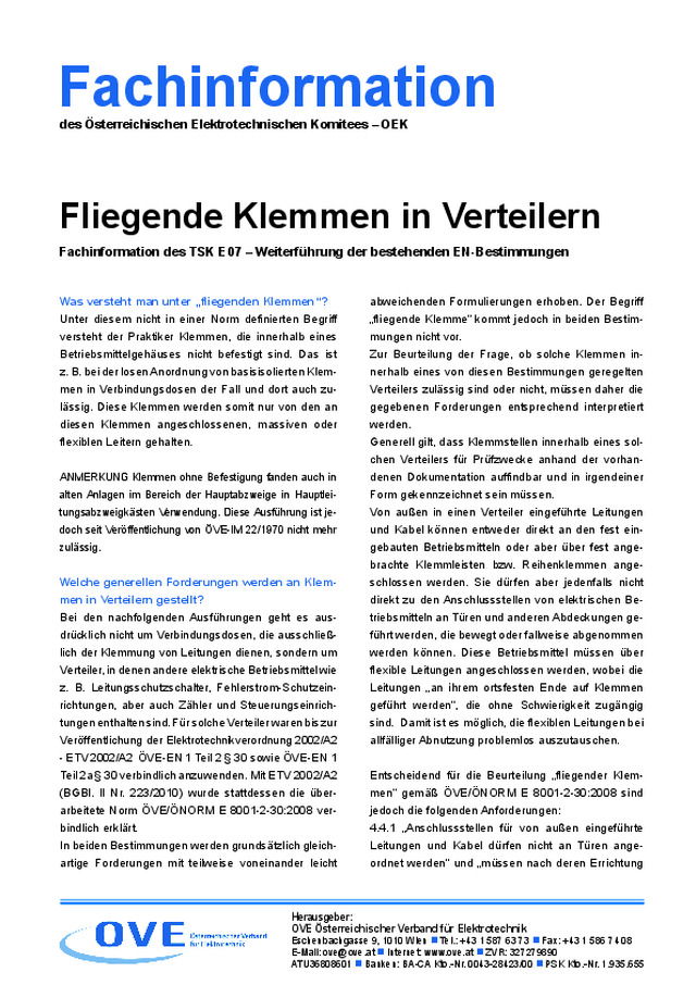 Fliegende Klemmen in Verteilern