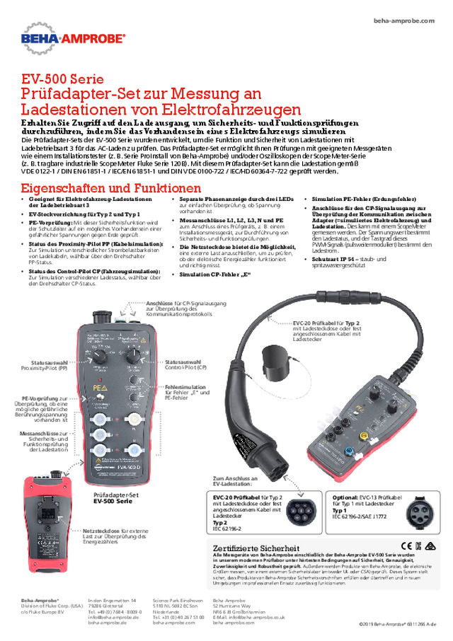 Serie EV-500 - Prüfadapter-Set zur Messung an Ladestationen von Elektrofahrzeugen