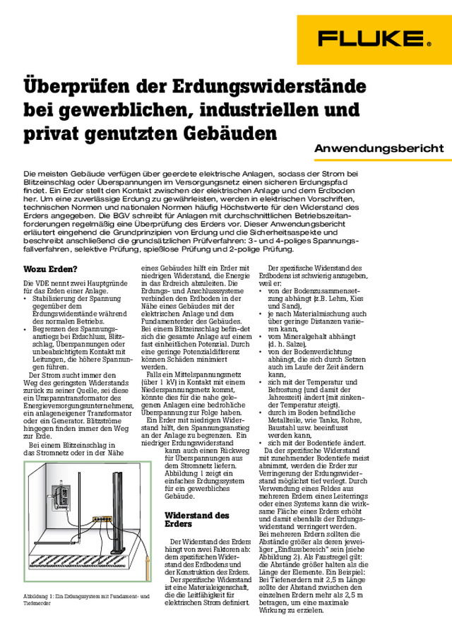 Überprüfen der Erdungswiderstände bei gewerblichen, industriellen und privat genutzten Gebäuden