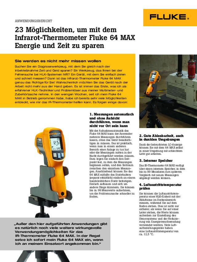 23 Möglichkeiten, um mit dem Infrarot-Thermometer Fluke 64 MAX Energie und Zeit zu sparen