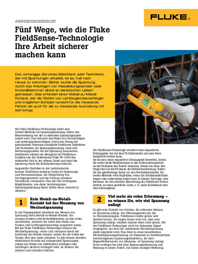 Fünf Wege, wie die Fluke FieldSense-Technologie Ihre Arbeit sicherer machen kann