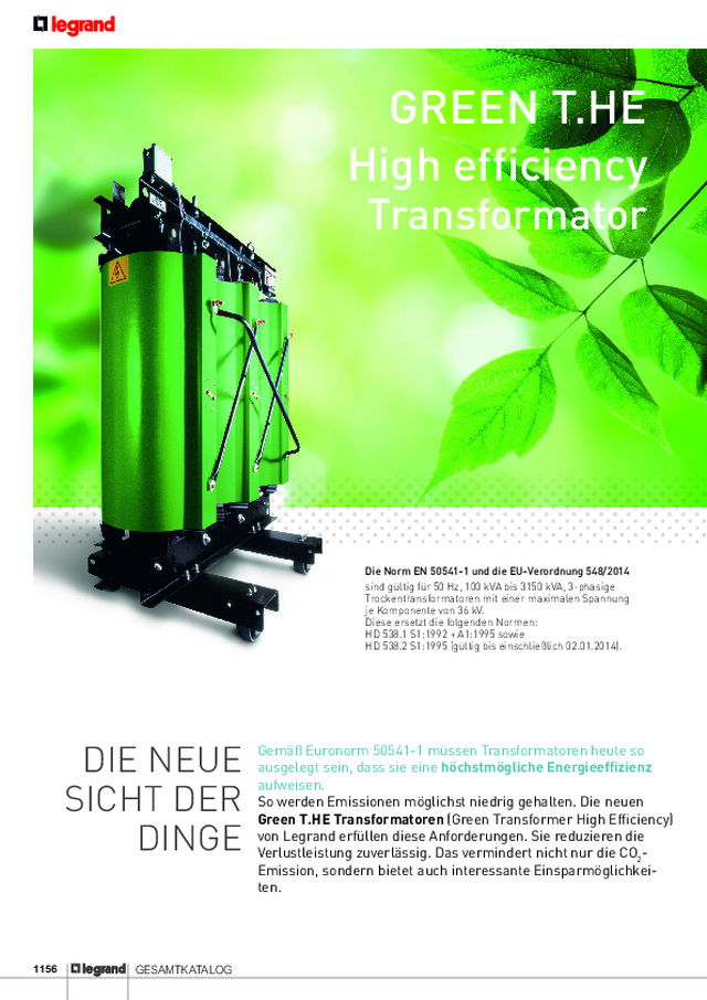 Legrand GREEN T.HE Transformatoren Geringe Umwelt-Emissionen – Hohes Einsparpotenzial