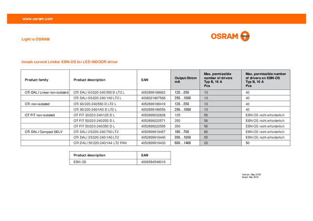 Inrush current Limiter EBN-OS for LED INDOOR driver