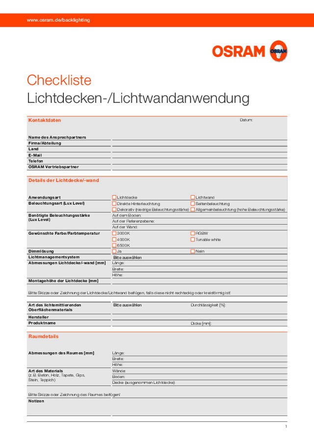 Lichtdecken-/Lichtwandanwendung