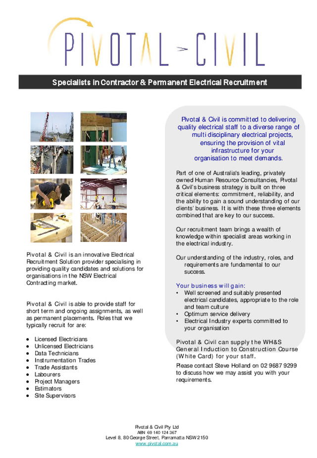 Pivotal - Civil & Electrical Recruitment