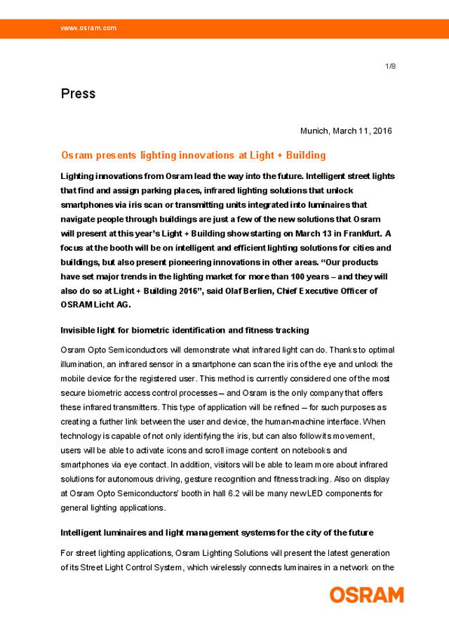 Osram presents lighting innovations at Light + Building