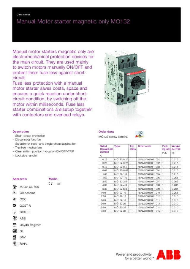 ABB Manual Motor Starter: Magnetic only