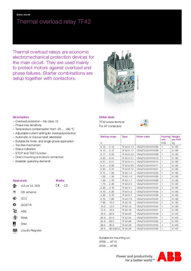 ABB Thermal overload relay TF42