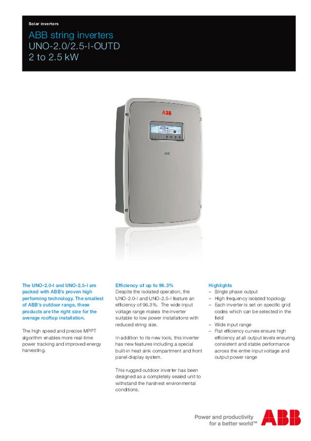ABB PVI-5000/6000-TL-OUTD 5 to 6 kW