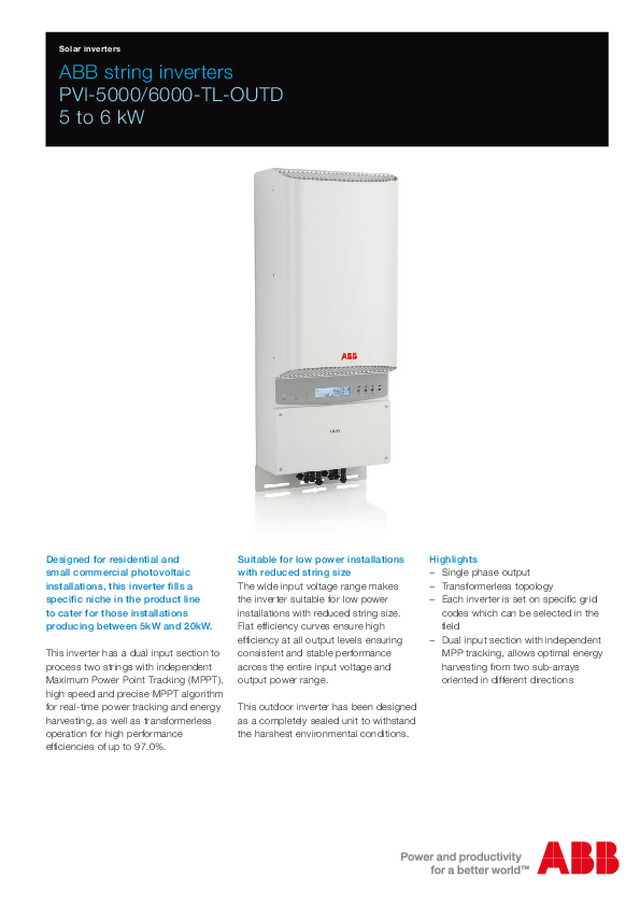 ABB PVI-5000/6000-TL-OUTD 5 to 6 kW
