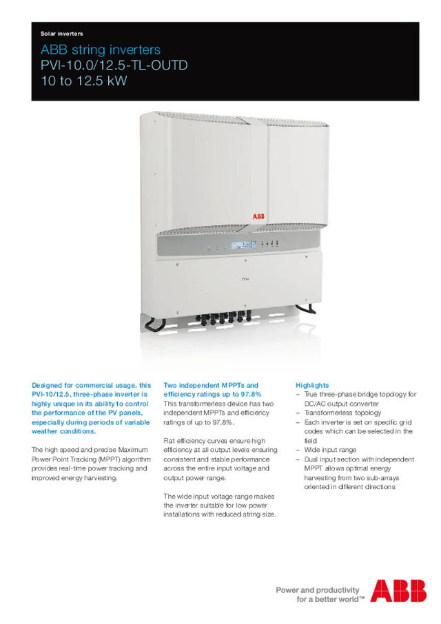 ABB PVI-10.0/12.5-TL-OUTD 10 to 12.5 kW