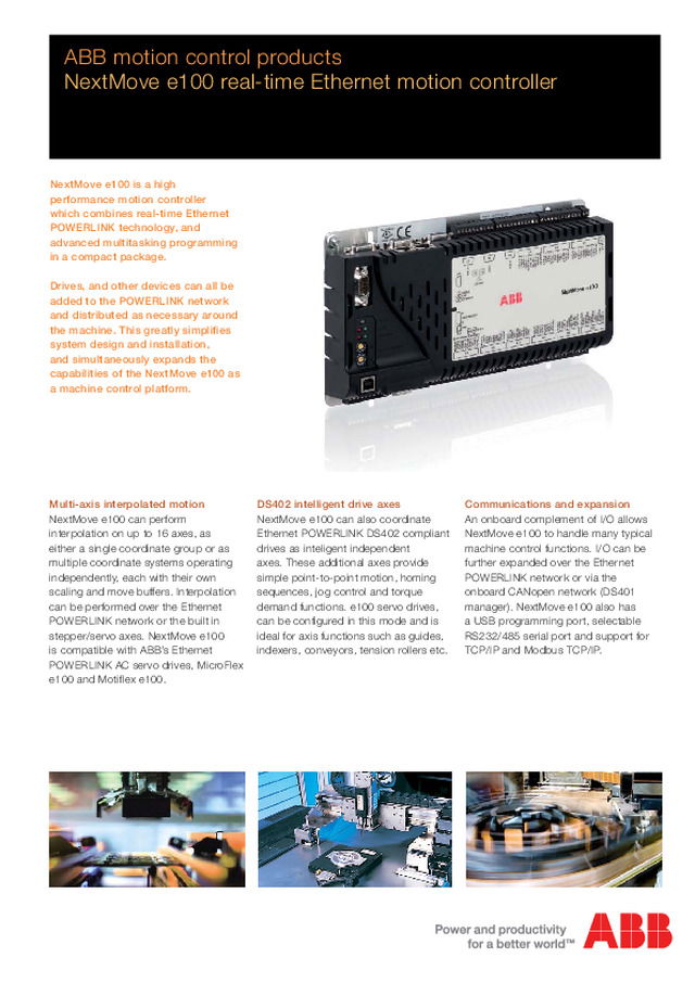 ABB NextMove e100 real-time Ethernet motion controller