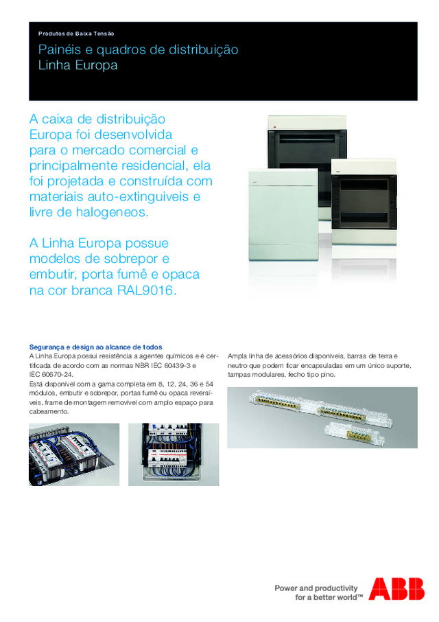 Painéis e quadros de distribuição ABB | Linha Europa