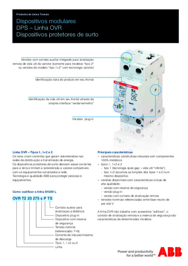 Dispositivos modulares DPS – Linha OVR Dispositivos protetores de surto