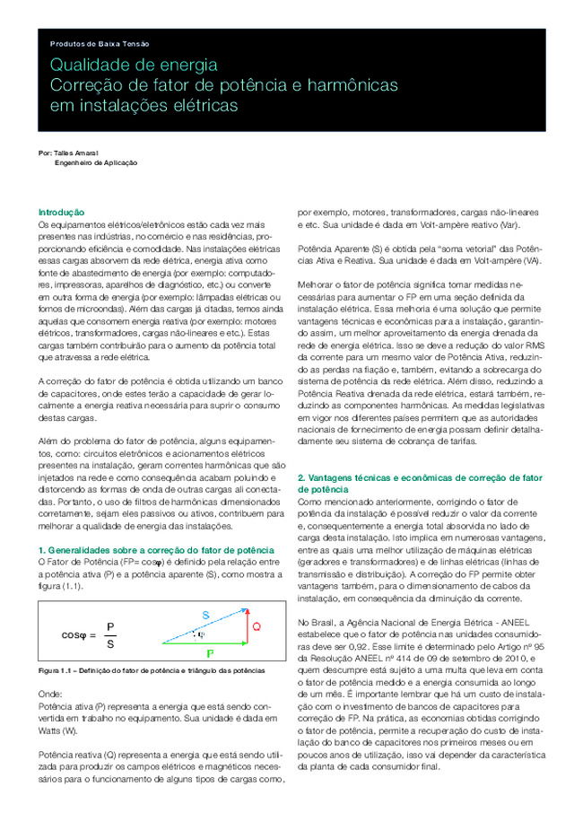 Correção de fator de potência e harmônicas em instalações elétricas