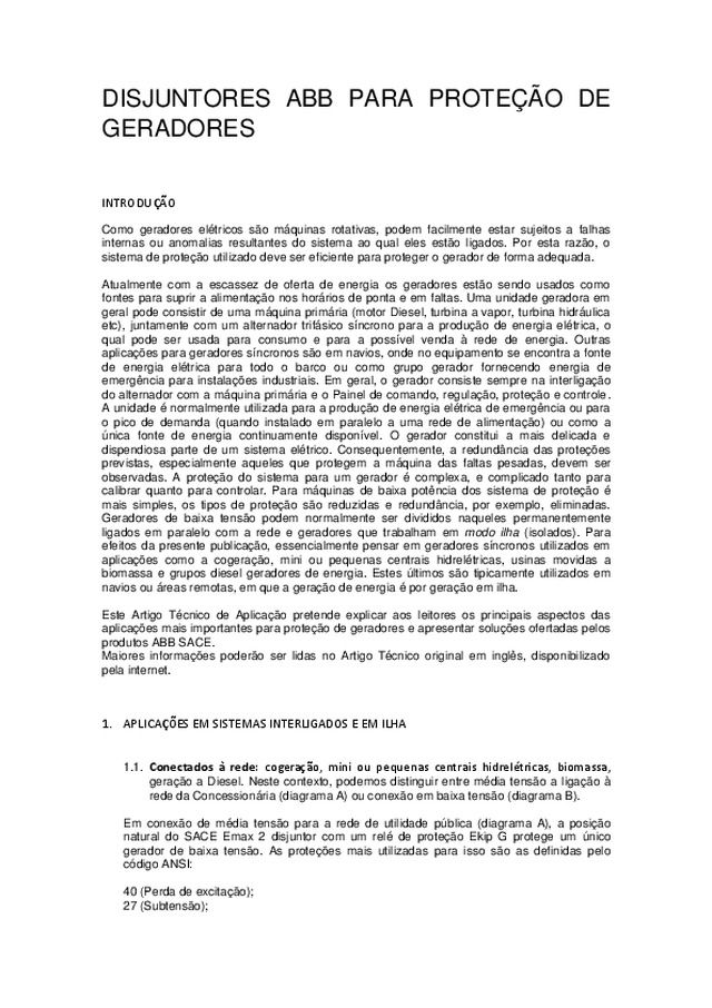 Disjuntores ABB para proteção de geradores