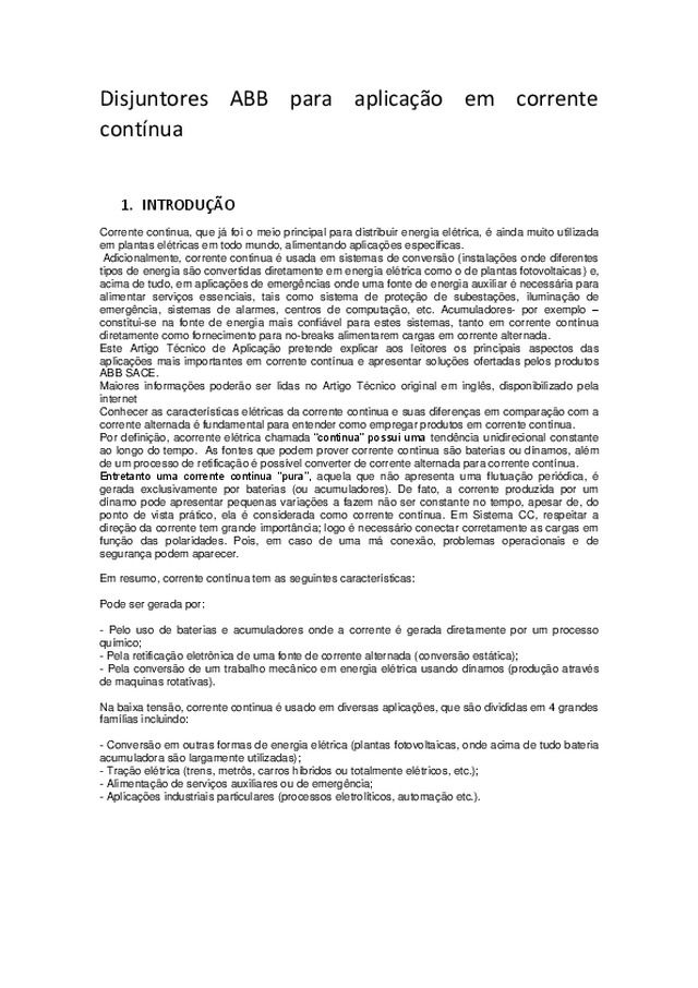Disjuntores ABB para aplicação em corrente contínua