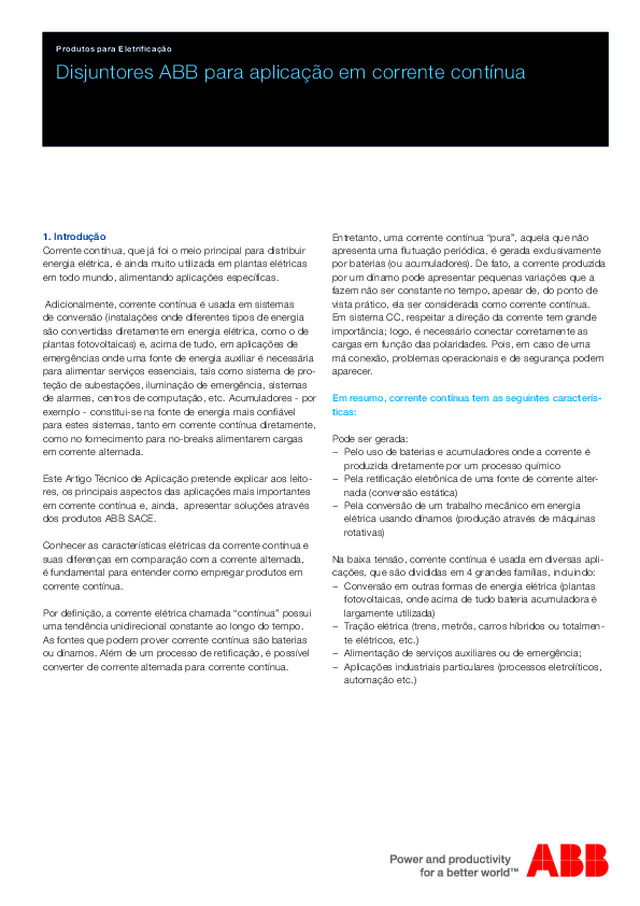Disjuntores ABB para aplicação em corrente contínua | Produtos para eletrificação