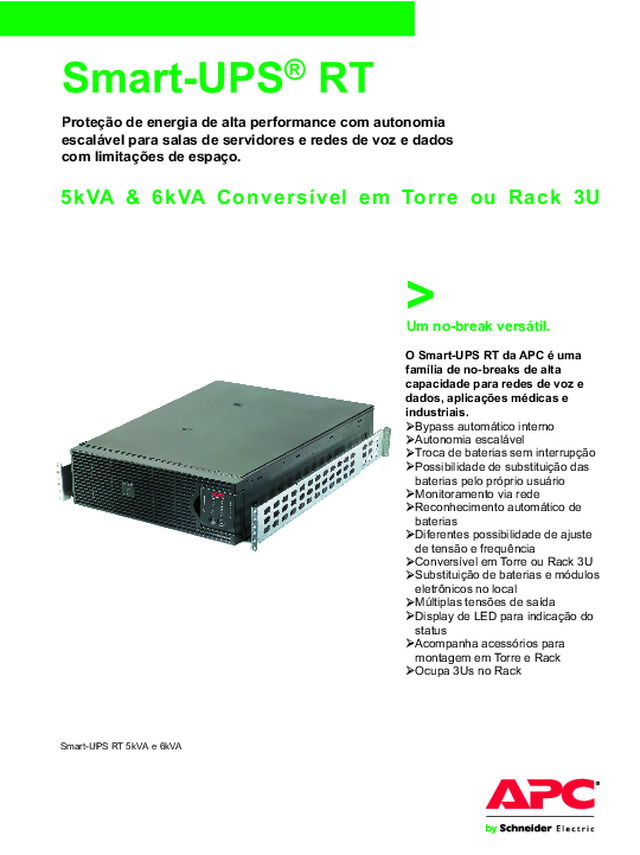 Guia Rápido - Smart-UPS® RT - 5kVA & 6kVA Conversível em Torre ou Rack 3U