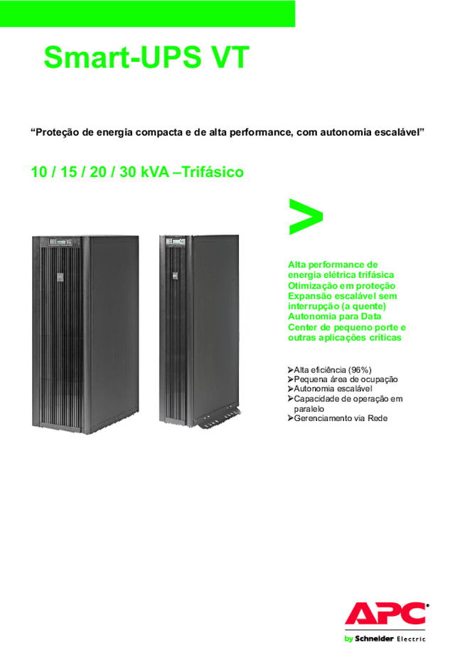 Guia Rápido - Smart-UPS® RT - 10 / 15 / 20 / 30 kVA –Trifásico