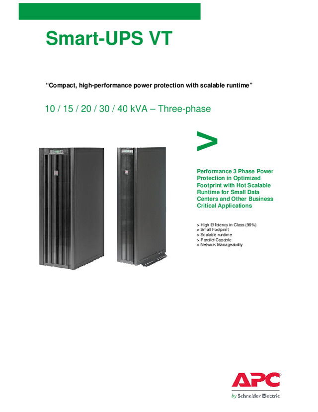 Brochure - Smart-UPS® RT - 10 / 15 / 20 / 30 / 40 kVA – Three-phase