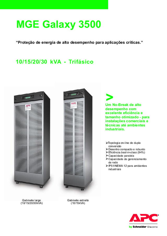 Guia Rápido - MGE Galaxy 3500 - 10/15/20/30 kVA - Trifásico