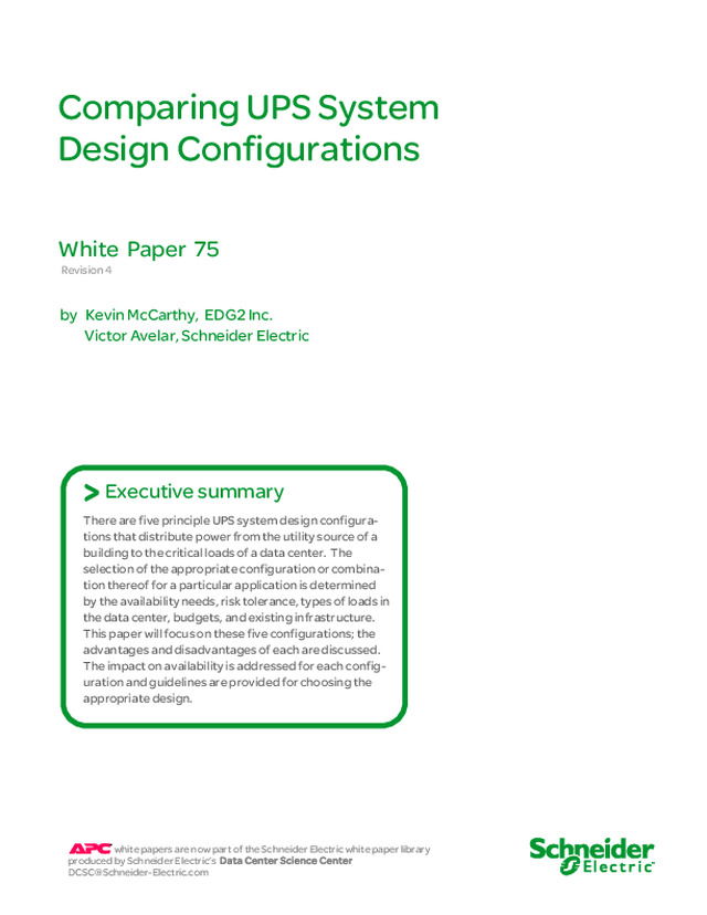 Comparação entre configurações de sistema UPS | White paper 75 (EN)