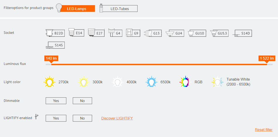 Calculadora de Poupanças Energéticas para tubos e lâmpadas LED