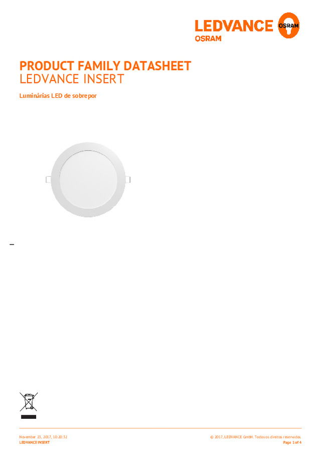 Ficha técnica da família de produtos LEDVANCE INSERT