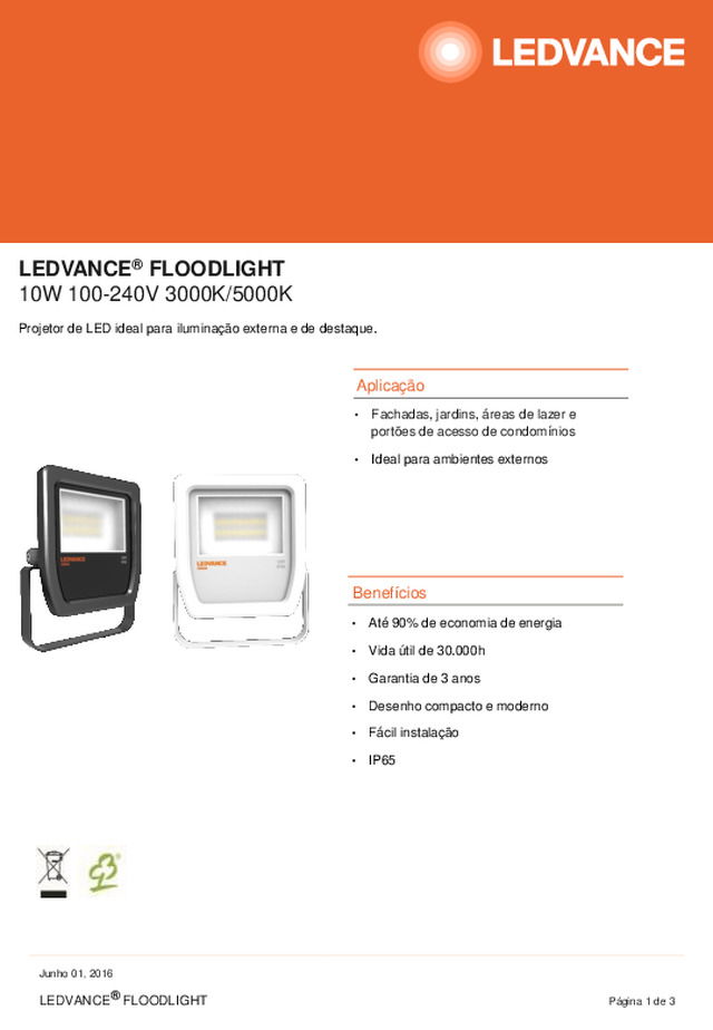 LEDVANCE®FLOODLIGHT 10W 100-240V 3000K/5000K