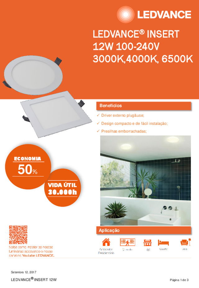 LEDVANCE®INSERT 12W 100-240V3000K,4000K,6500K