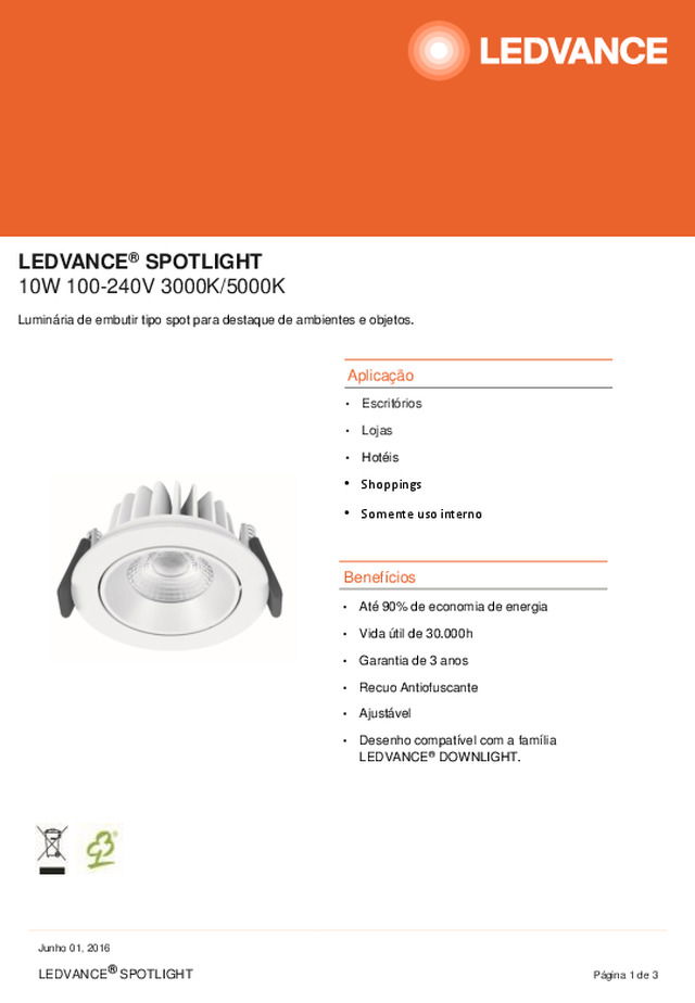 LEDVANCE®SPOTLIGHT 10W 100-240V 3000K/5000K