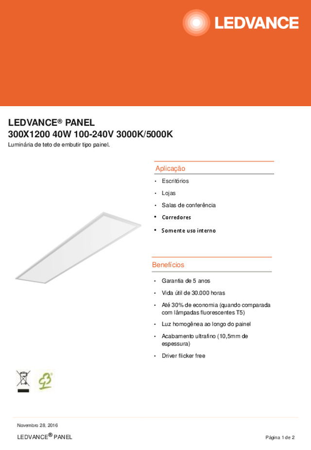 Data Sheet LEDVANCE PANEL 300x1200