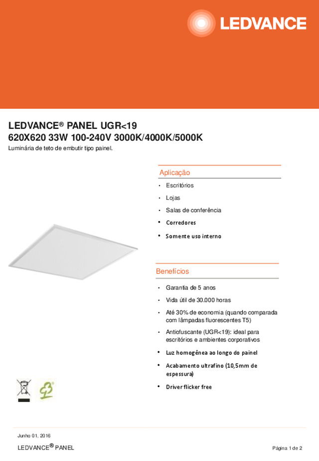 Data Sheet LEDVANCE PANEL 620x620 UGR