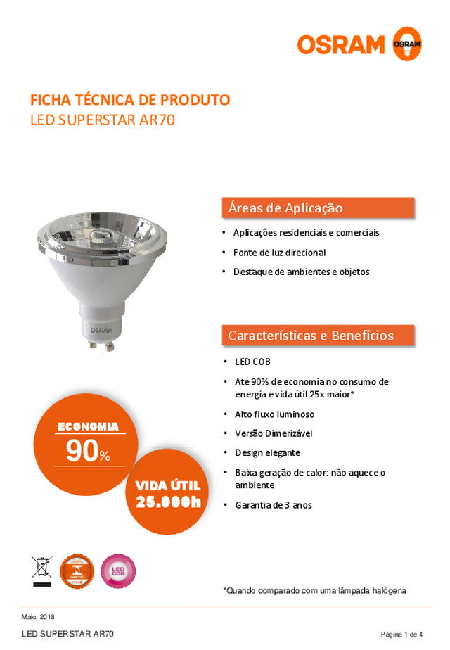 Datasheet LED SUPERSTAR AR70 DIM
