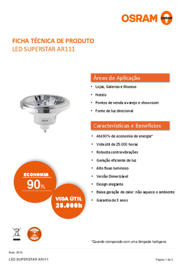 Datasheet LED SUPERSTAR AR111 DIM