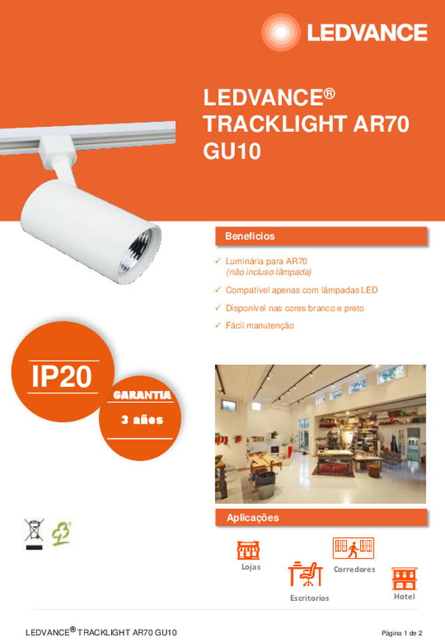 Ficha técnica LEDVANCE® TRACKLIGHT AR70 GU10