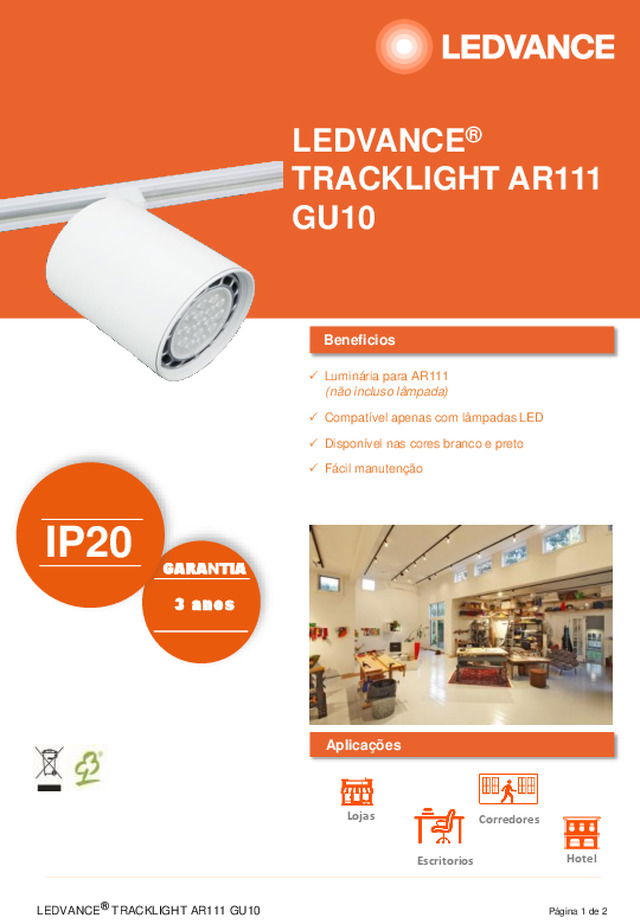 Ficha técnica LEDVANCE® TRACKLIGHT AR111 GU10