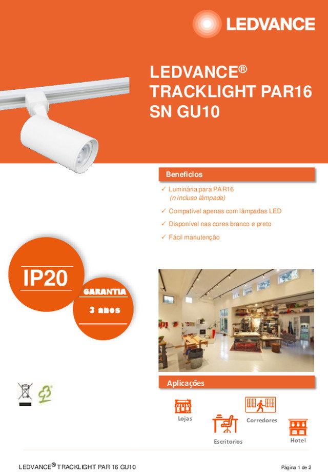 Ficha técnica LEDVANCE® TRACKLIGHT PAR16 GU10