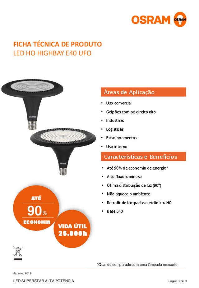 Ficha técnica | LED HO HIGHBAY E40 UFO da LEDVANCE